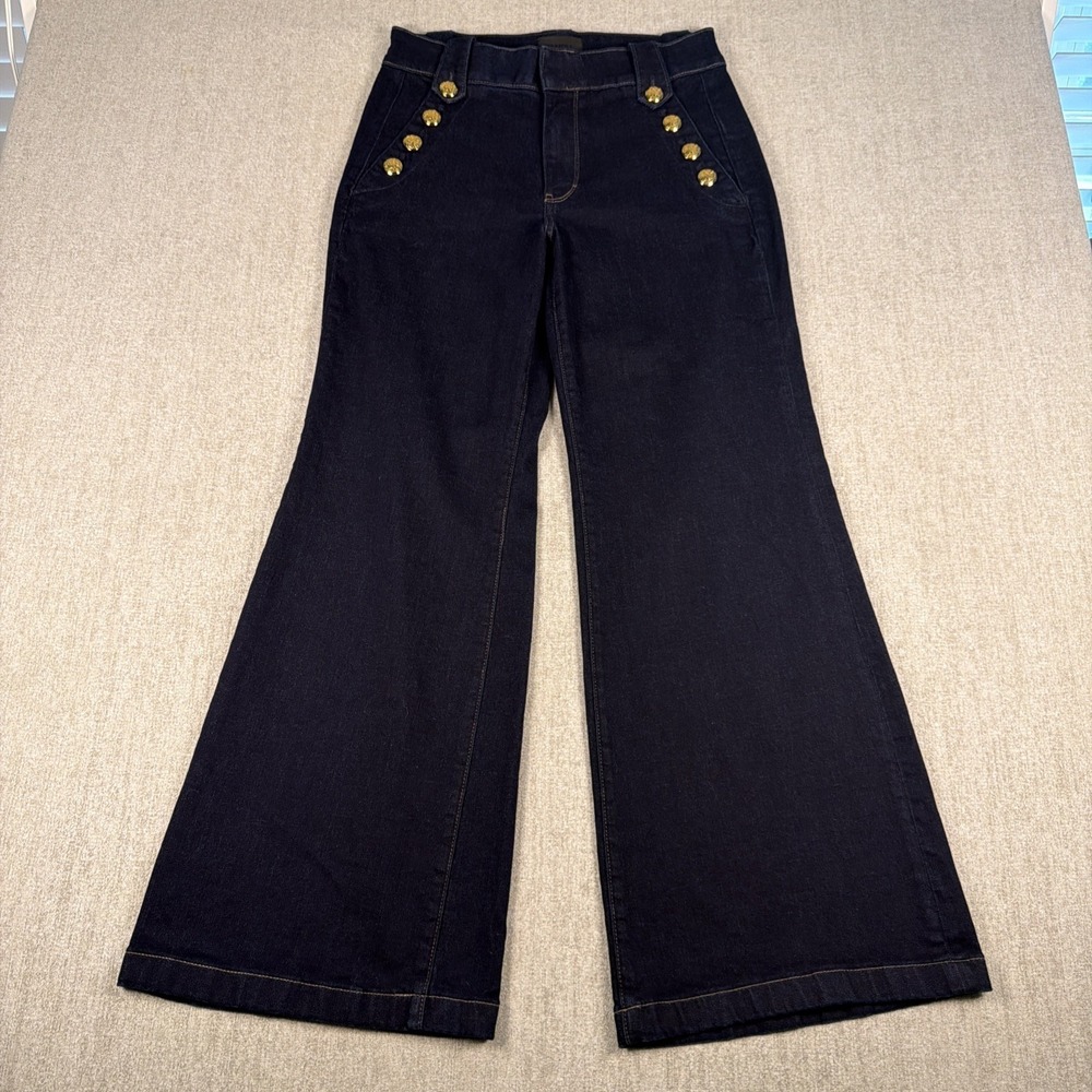 White House Black Market High Rise Sailor Gold Buttons Wide Leg Jeans Women's 10